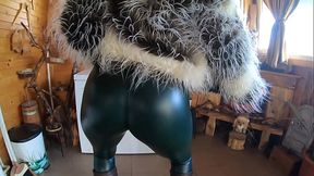 Tight Green Leather Pants Cameltoe &ndash_ Blowjob &amp_ Doggy with Cum on My Fur Coat &amp_ Downjacket- preview