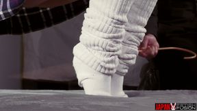 Miwa Kiritani Hands Tied Behind Her Back While Tesshin Doyama Stimulates Her Feet