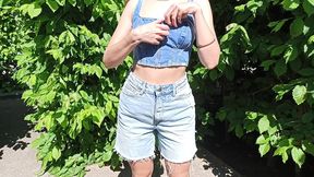 showing tits outside!
