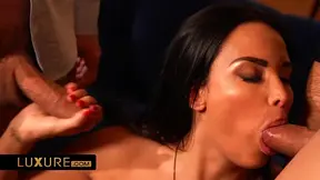 Brunette goddess Anissa Kate in sultry lingerie takes on a DP