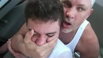Jock fucks bareback in the backseat