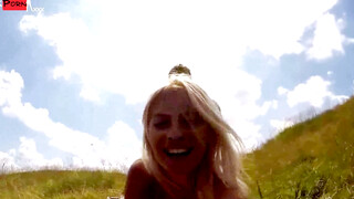 Blonde German Cougar Leads Muscle Thrashing in Woodsy Holiday Hookup