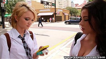 Petite blonde and brunette teens in a hot threesome