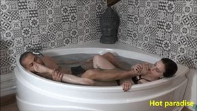 In a bathtub filled with water a french woman lick a man's feet and vice versa (Jouanna & Bob45) HD