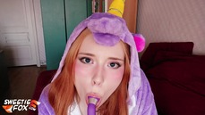 Cute Teen in Unicorn Suit Fingering Pussy With Sex Toy