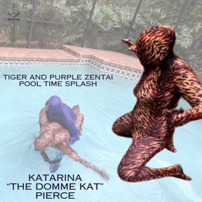 Tiger & Purple Zentai Pool Side Splash