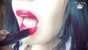Luscious red lips tease