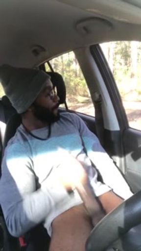 Horny Black Dude Stroke BBC &amp; Cums in Public Trail