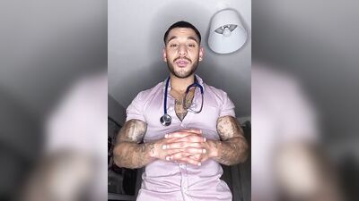 Amateur doctor is playing with his wood in front of the camera