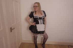 French Maid Dancing Striptease fishnet holdups