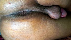 Fucking Brown Indian Pink Asshole with Condom Dildo. Close Up