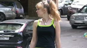 Blonde slender cutie pees in her pants again in public