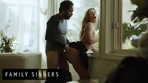 Stepsister moans as stepbrother rubs her shaved pussy