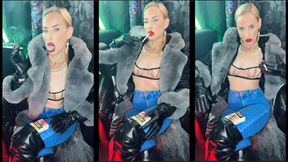 Sexy Leather & fur Goddess smokes marlboro 100