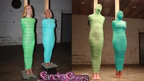 Halloween Sees The Mummies, Live! Behind-the-scenes, All On-Screen! Complete Mummification of 2 Gals, Sandra Silvers & Ariel Anderssen, Only Noses & Feet Exposed! Mobile Streaming SD MP4 file