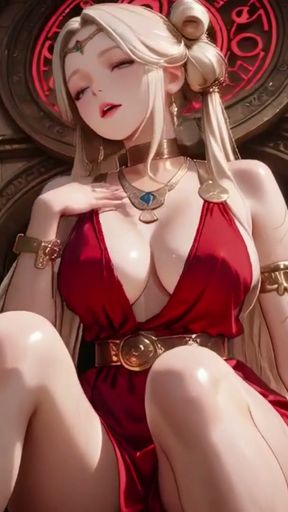 Blonde Goddess in Red! Forbidden Gaze in the Ancient Corridor, Deep V &amp; High Slit teasing you.   Clip 1
