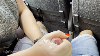 Risque BBW gets sloppy handjob on public bus