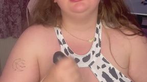 BBW JENNY LOVE RIDES COCK DRESSED AS COW