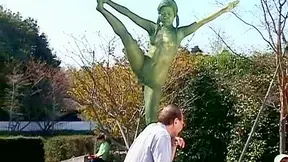 Painted Public Statue Gone Wild – Explicit Outdoor Encounter Uncovered