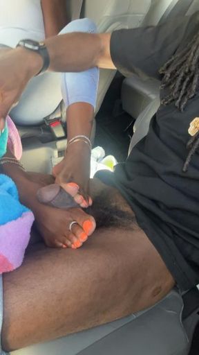 Foot job in a moving Lyft
