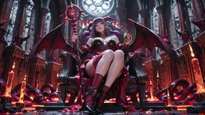 Purple-Haired Demon Queen! A Forbidden Feast on the Magma Throne, Red-Black Armor Clinging to Scorching Skin!