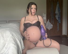 Pregnant girl expands pussy with fantasy inflating dildo