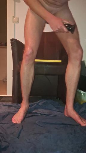 Hot Gay with Beautiful Feet Rides Dildo and Has Pissing Orgasm