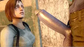 Resident Evil Chick Gets on Knees, Blowjob with Monsta Zombie Dick