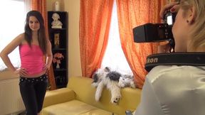 Hot blonde lesbian mistress punishing her slave girl