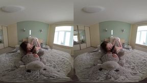 VR 3D Aurelia teen girl riding strapon dildo