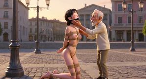 Public Rope Bondage - Old Man Caressing Desperate &amp; Wet Woman