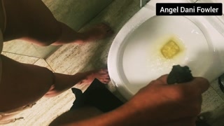 Hot Blonde Makes Gentle Help For Man Cock in Pissing.