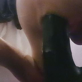 Stuffing my ass with a massive black dildo