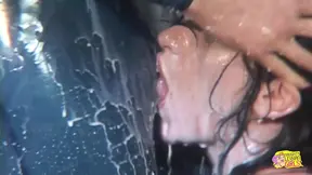 Showering with the Latex Covered Brunette Ends with the Lesbian Being Plowed by Sex Toys