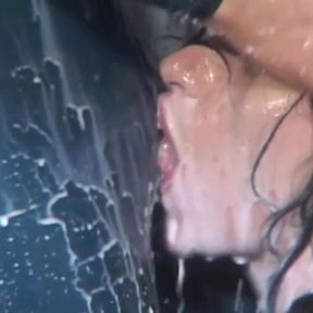 Showering with the Latex Covered Brunette Ends with the Lesbian Being Plowed by Sex Toys