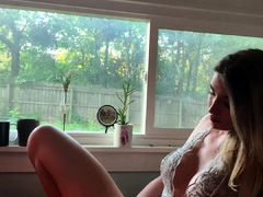 Short haired chick with big tits jerks her pussy online