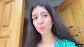 Hot Babe Lost the Bet and Stood with Sperm on Her Face - Spermwalk