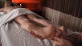 Scissoring lesbians on massage table