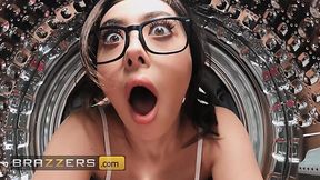 I cheat with my hot big ass friend who stuck in a washing machine. My GF finds us and turns it into a wild FFM threesome sex