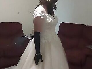 Cumming into my glittery wedding gown just before the ceremony