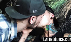 Horny Gael hungrily deepthroats Kendro's inked monster cock