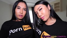 two Chinese she-creature nubiles get together for a PornHub off the hook three way