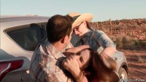 ”Couple assfucking bound hoe in desert”