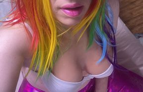 Sissy rainbow slut plays with her tits