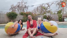 Pool Day with Sushii Xhyvette, Maleka, Whitney Morgan Inflating & Popping Beach Balls - 4K