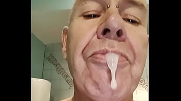 Mouth full of cum at the sauna