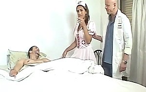 Trans babe spitroasted by big cocks
