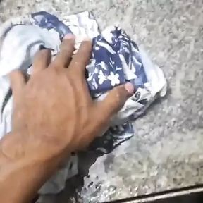 Boy Masterbating in the Bathroom During Washing Clothes