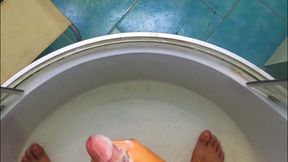 in the bathroom, hot water running on the body, i go to the gym every day
