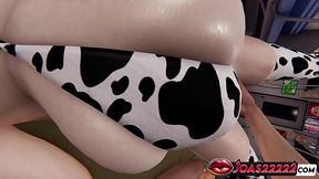Big Tits Anime Girl in Cow Cosplay 3D Hentai in Subway - Big Ass Spanking & Whipping Until Red &mdash;  Floor Pussy Fingering with Close-Up Views Squirt
